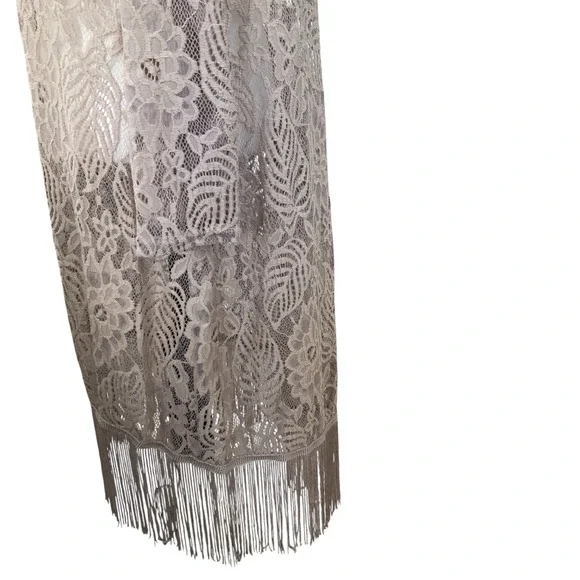 Questions Tan Long Line Feminine‎ Romantic Boho Fringe Lace Cardigan/Jacket ~ L - Picture 8 of 16